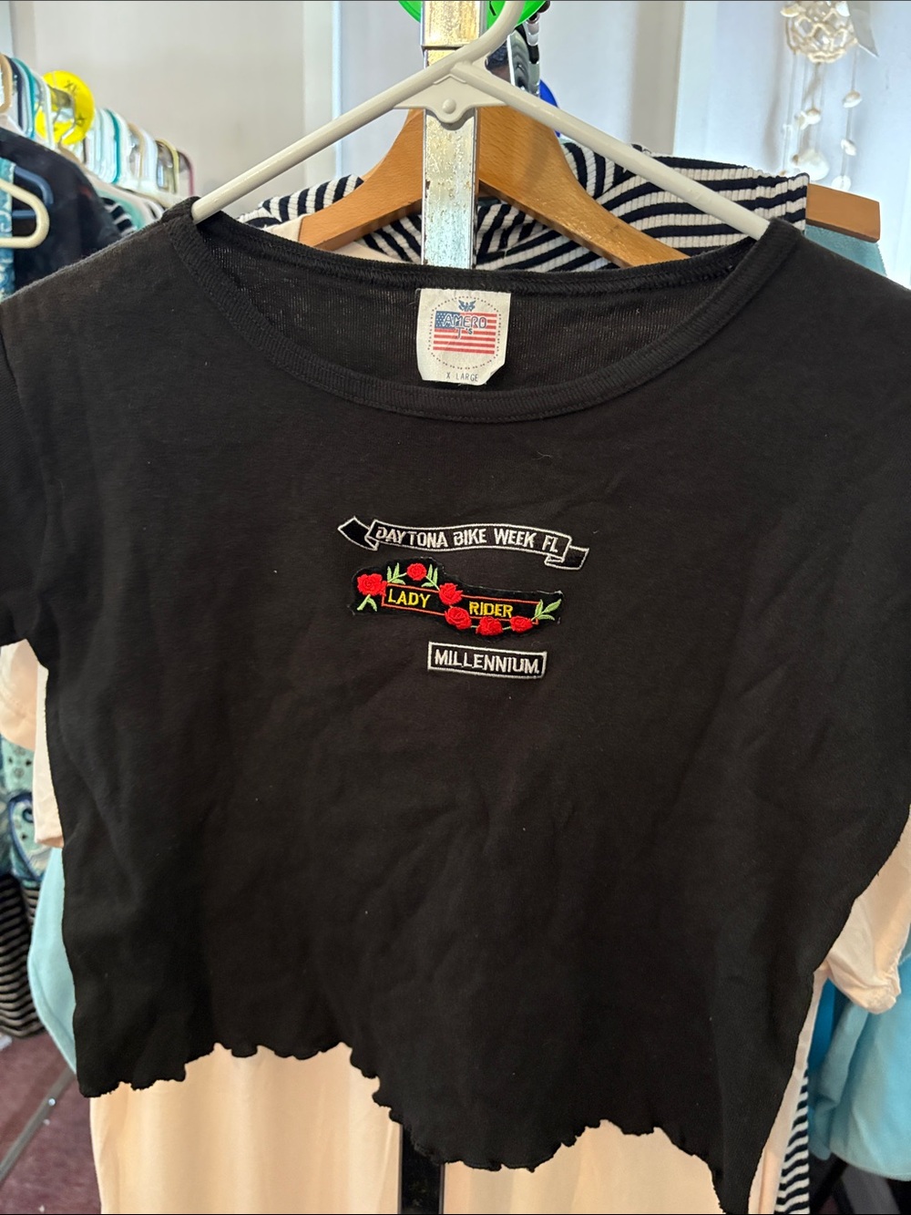Black 'Lady Rider' Graphic Crop Top - Millennium